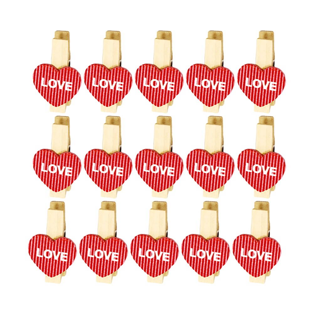 50PCS Decorative Wooden Clamp Clips Photo Clips Note Memo Holder Heart Shape Craft Clips for Party Decoration (Love)