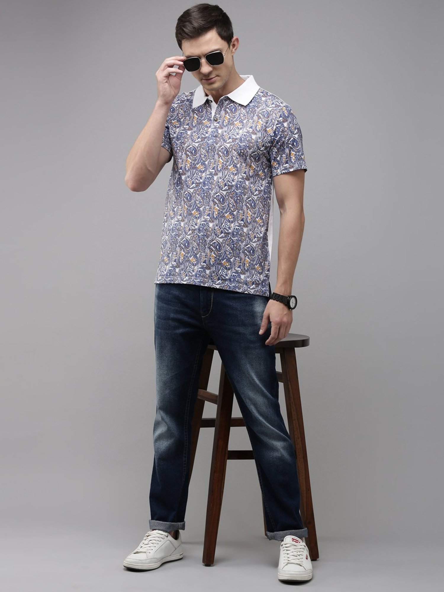 Kryptic White Regular Fit Printed Polo T-Shirt