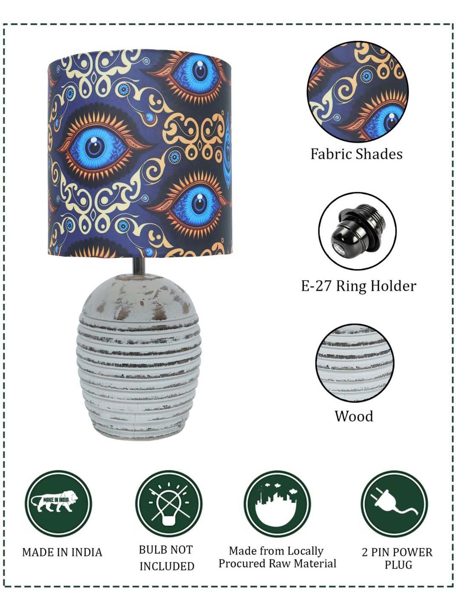 Homesake Beauty in Eye Multicolor Wood Ribbed Basket Table Lamp with Fabric Lampshade