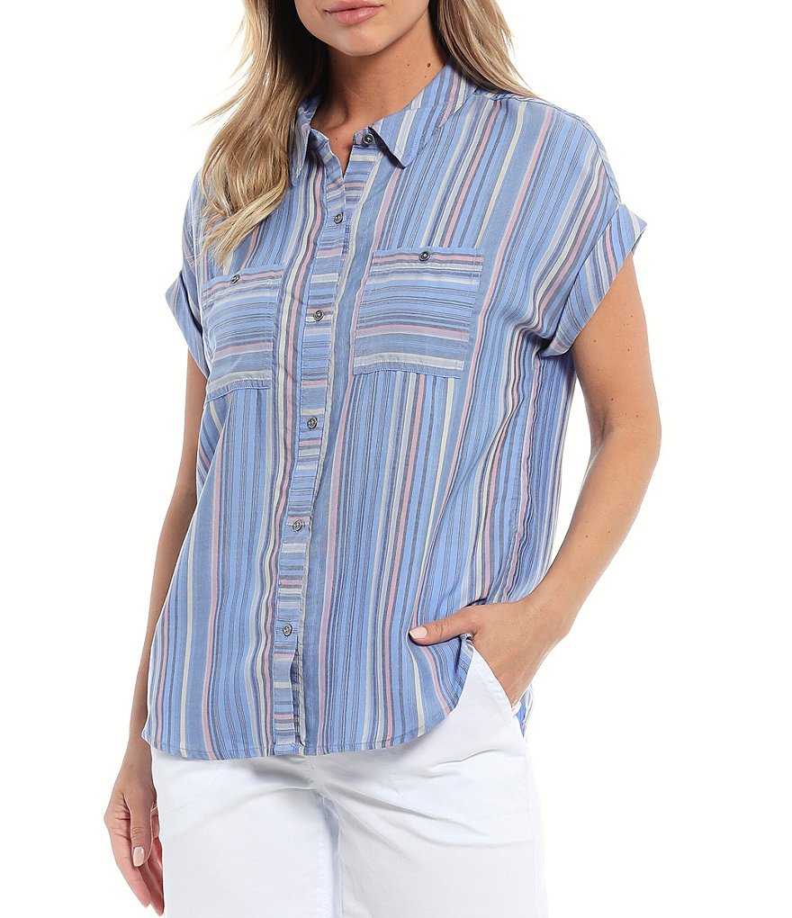 Westbound Stripe Button Up Short Sleeve Camp Shirt
