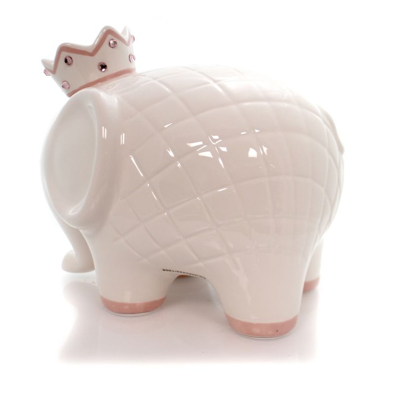 Bank 7.5" White W/Pink Coco Elephant Bank Crown Baby  -  Decorative Banks