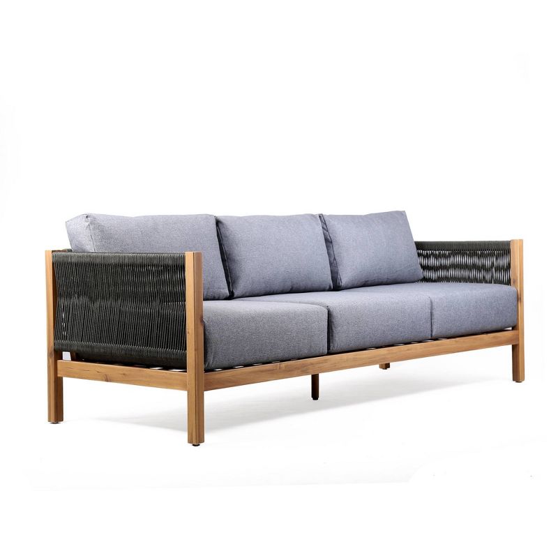 Sienna Outdoor Eucalyptus Sofa in Teak Finish with Gray Cushions - Armen Living