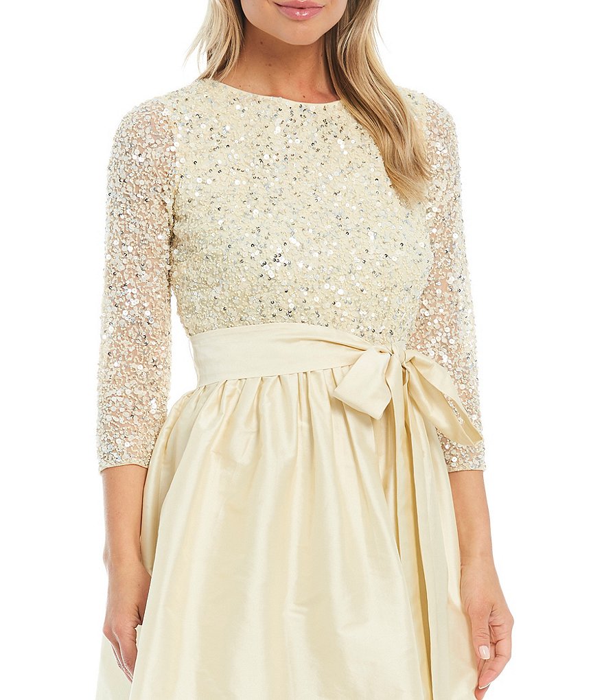 Pisarro Nights Beaded Bodice Taffeta Dress