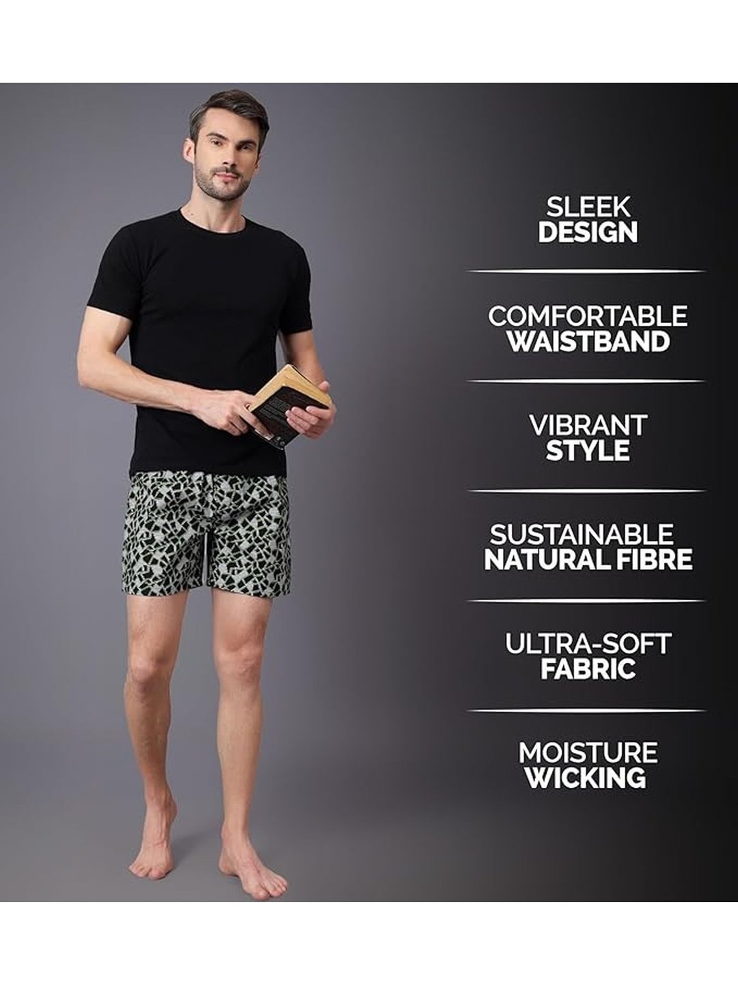 Freecultr Black Cotton Regular Fit Printed Lounge Shorts