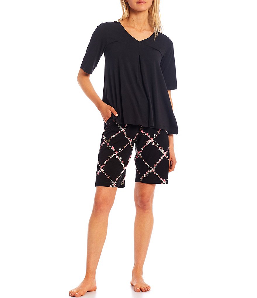 HUEtique Crossing Flowers Print Knit Bermuda Sleep Shorts
