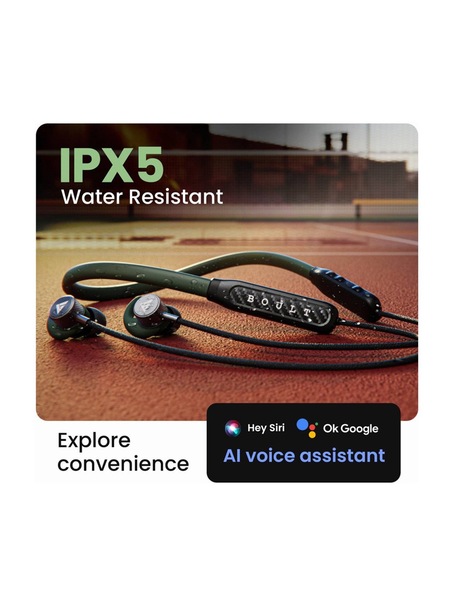 Boult Audio Rcharge Neckband with 30Hrs Playtime, ENC Mic, Dual Device Pairing (Green, In the Ear)