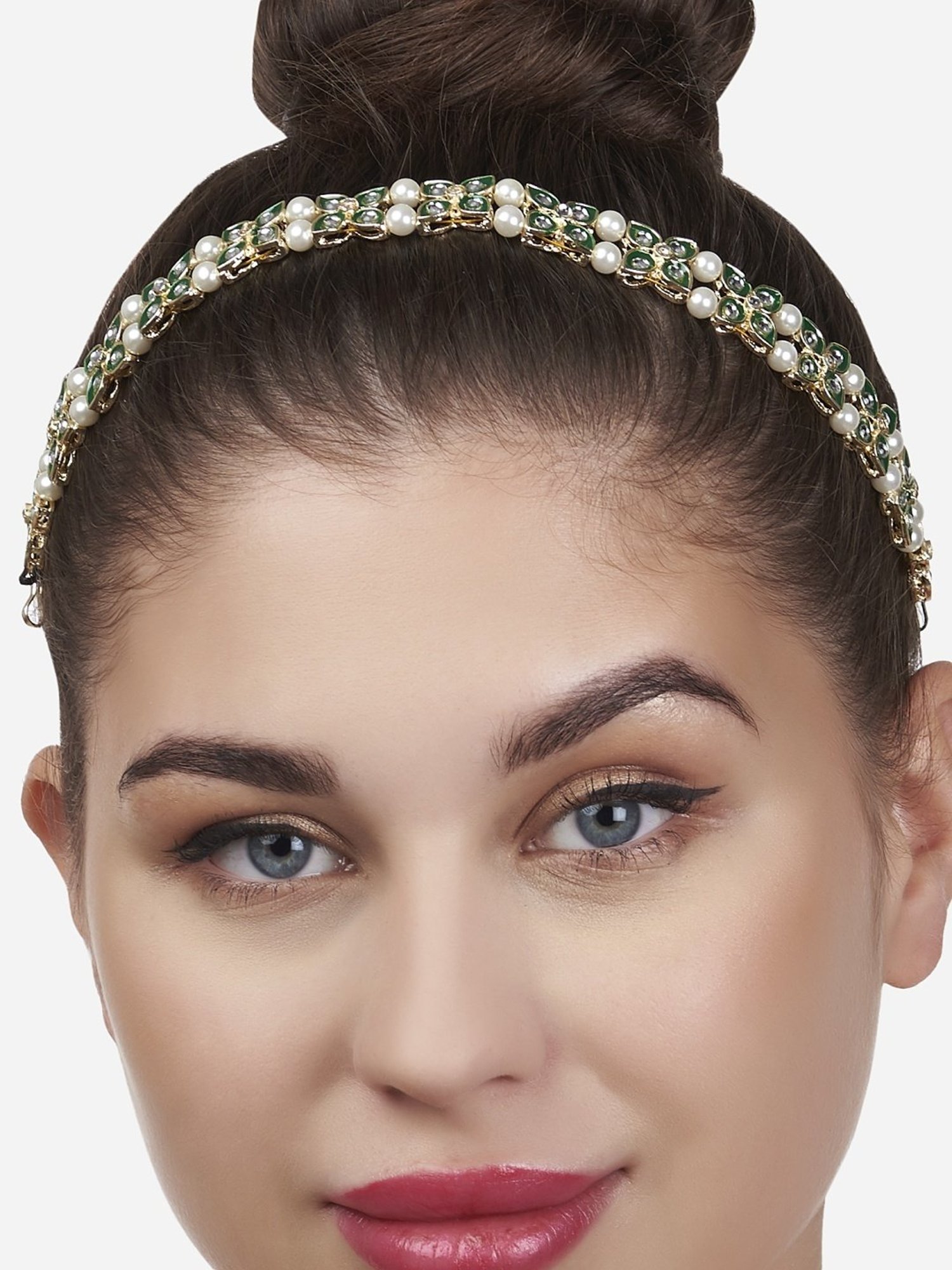 Zaveri Pearls Green Meenakari Flowers Traditional Kundan Head Chain-ZPFK13530