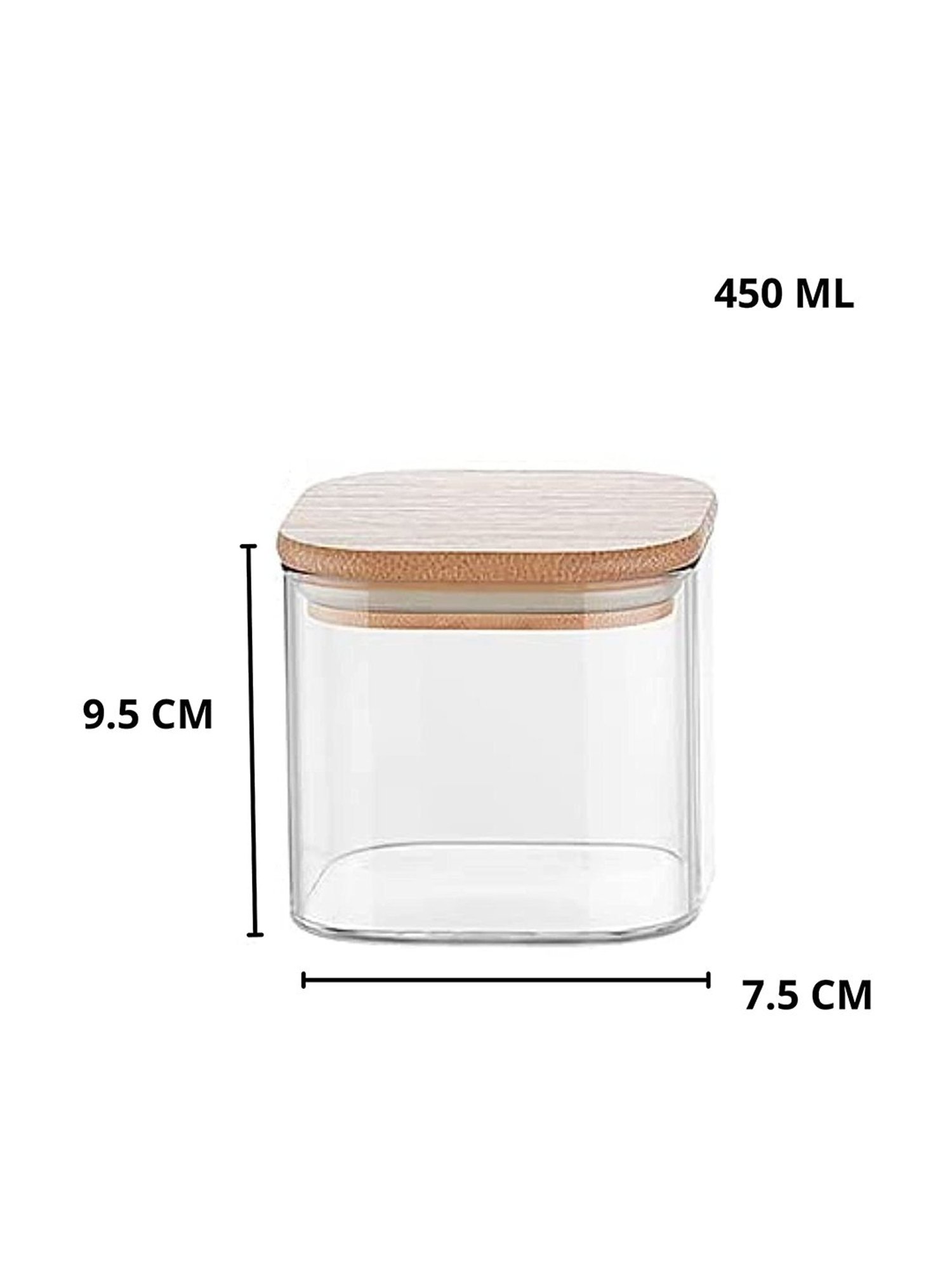 Femora Borosilicate Glass Bamboo Lid Air Tight Jar - 450 ml