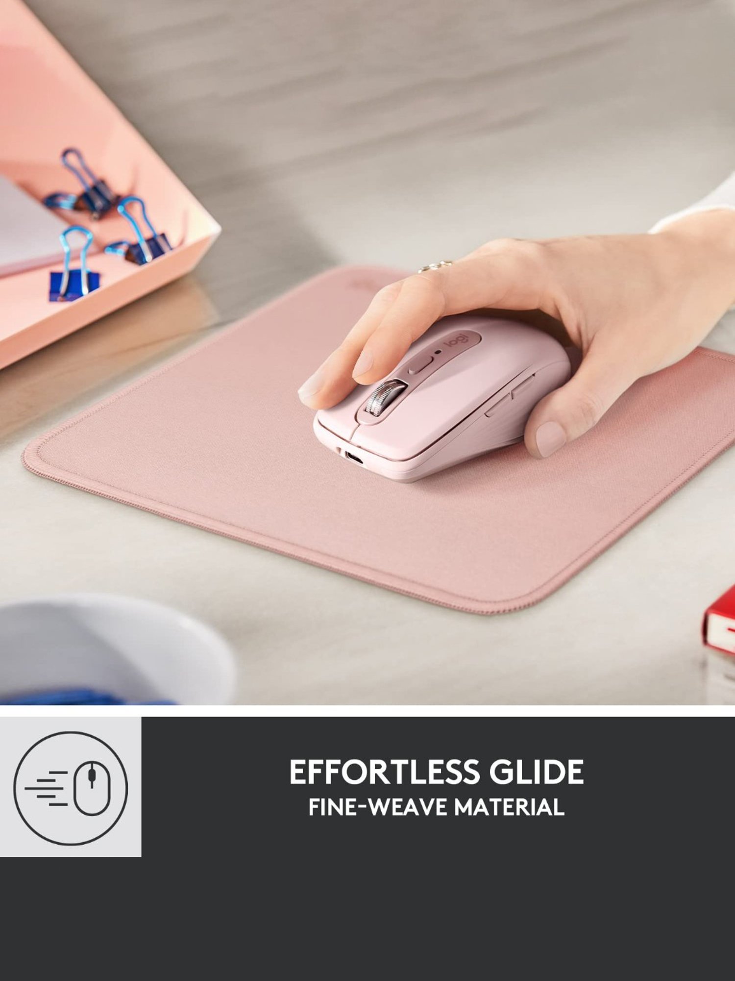 Logitech Mouse Pad - Studio Series, Computer Mouse Mat with Anti-Slip Rubber Base (Dark Rose)