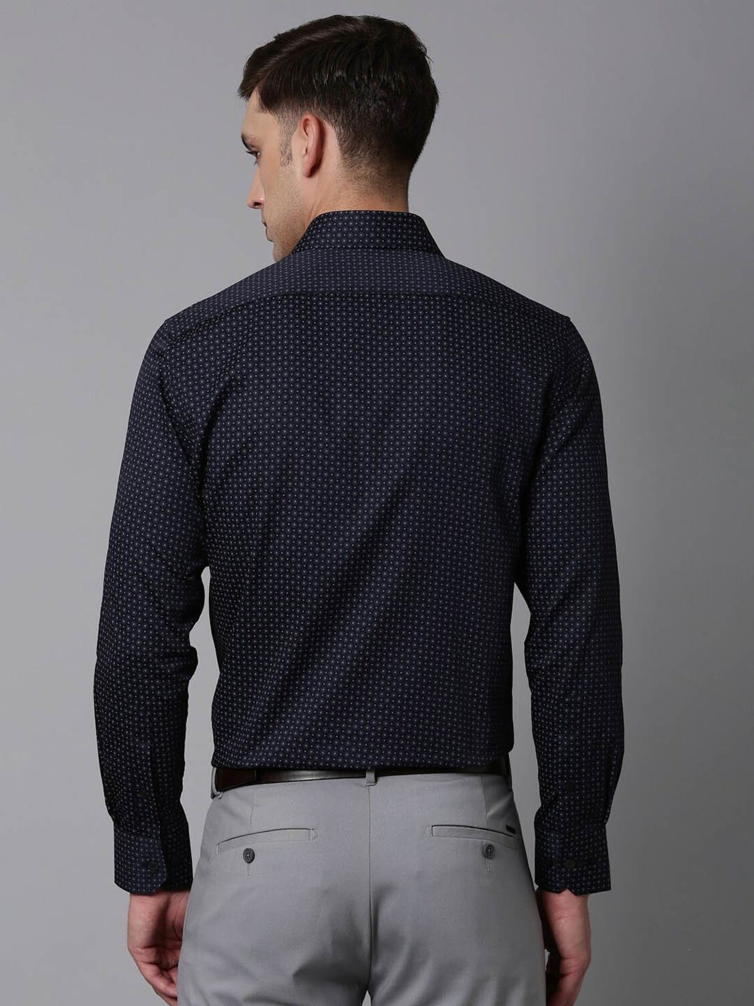 Luxure By Louis Philippe Navy Blue Cotton Regular Fit Printed Shirt