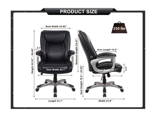 Ergonomic Memory Foam Swivel Thick Padded Executive Office Chair - Adjustable Height Built-in Lumbar Support Tilt Angle Computer Desk Chair
