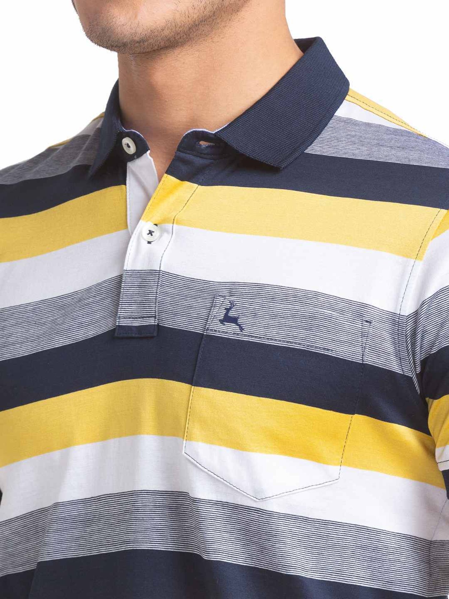 Parx Blue Pure Cotton Regular Fit Striped Polo T-Shirt