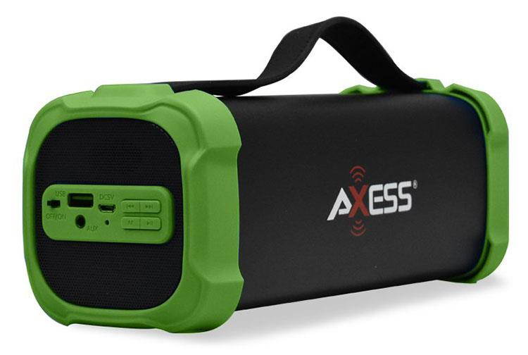 axess spbt1073 portable indoor/outdoor bluetooth media speaker with builtin 3.5mm linein jack rechargeable battery and subwoofer green