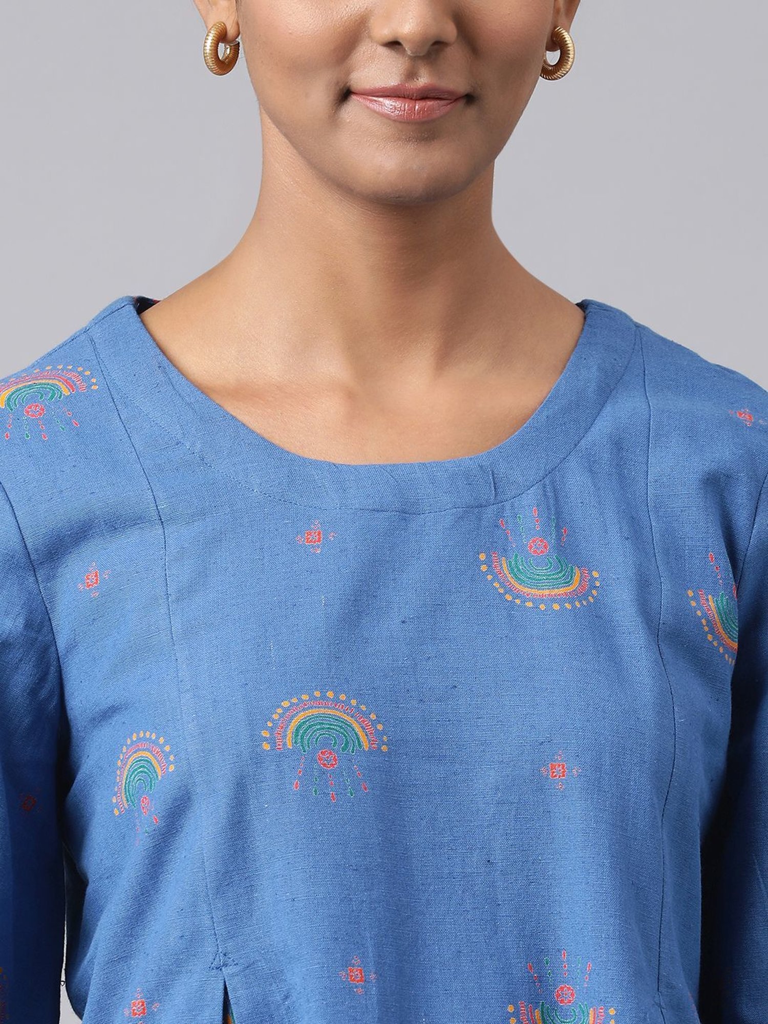 Fabindia Blue Cotton Printed Tunic