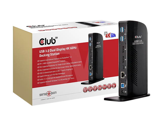 Club3D Black CSV-1460 USB 3.0 Dual Display 4K60Hz Docking Station