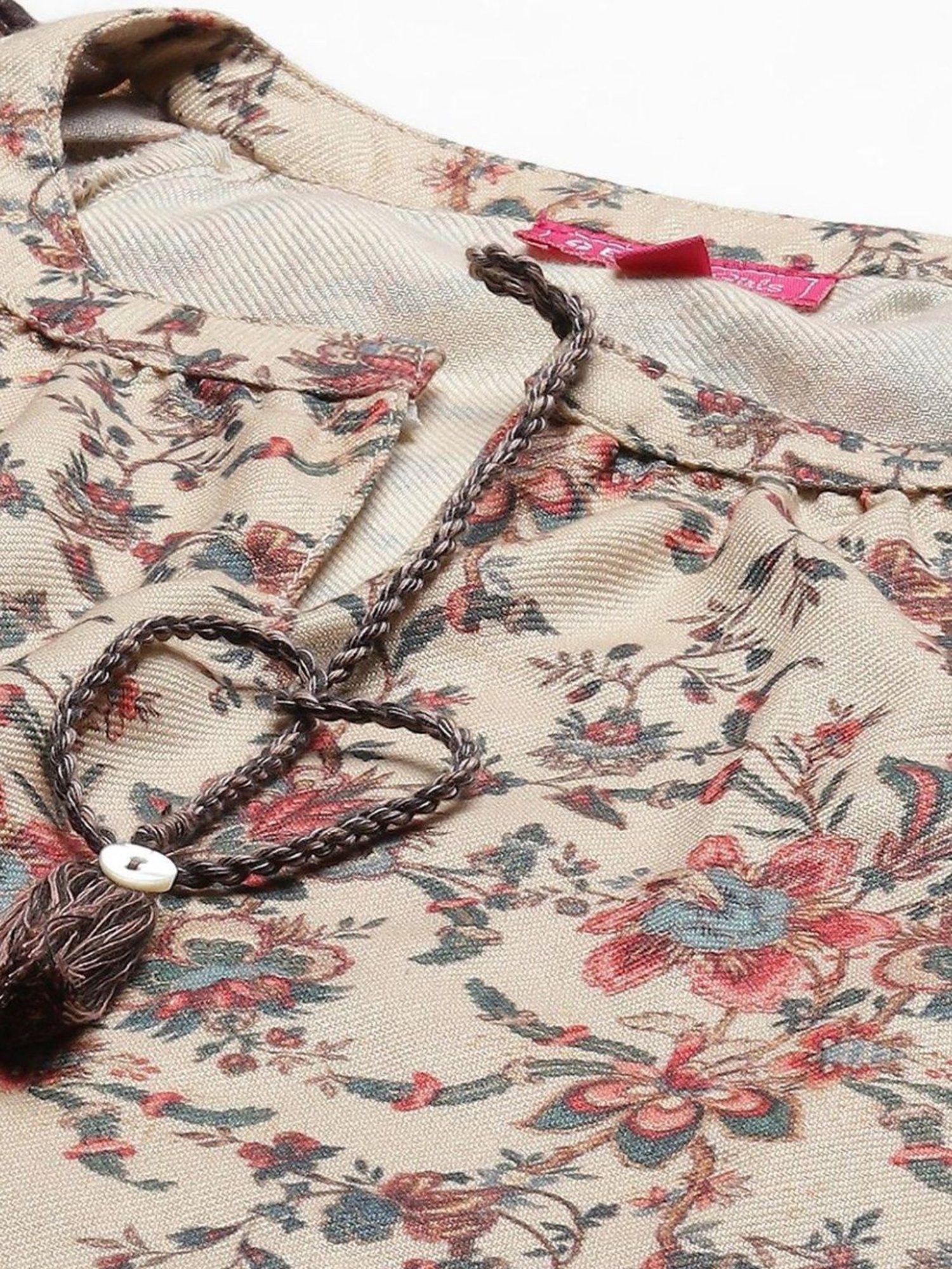 BIBA Girls Ecru Cotton Floral Print Top