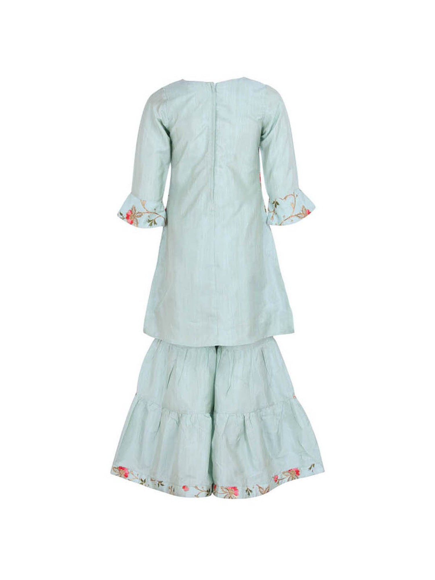Cutecumber Kids Green Embroidery Kurta With Sharara Pants
