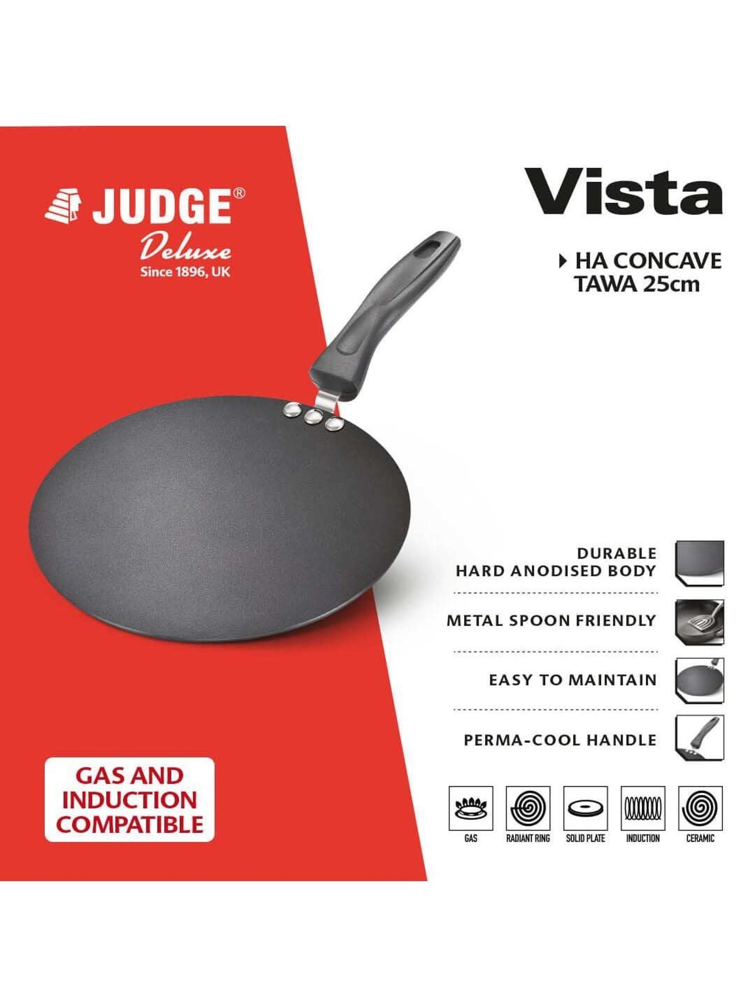 JUDGE Black Hard Anodised 25 cm Gas & Induction Compatible Tawa