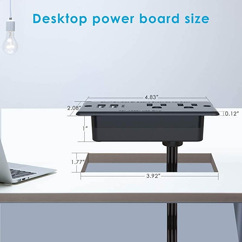 Recessed Power Strip SocketFurniture Recessed Power Outlet with 2 USB Charger2Outlet Desktop Charging StationDesktop Power Grommet with 656ft Power Cord