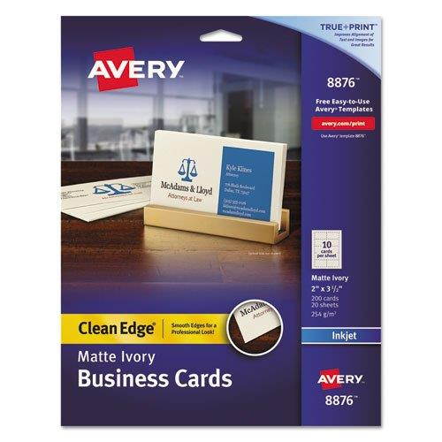 Avery Inkjet Business Cards, 2-Side, 200/PK, 3-1/2"x2", Ivory