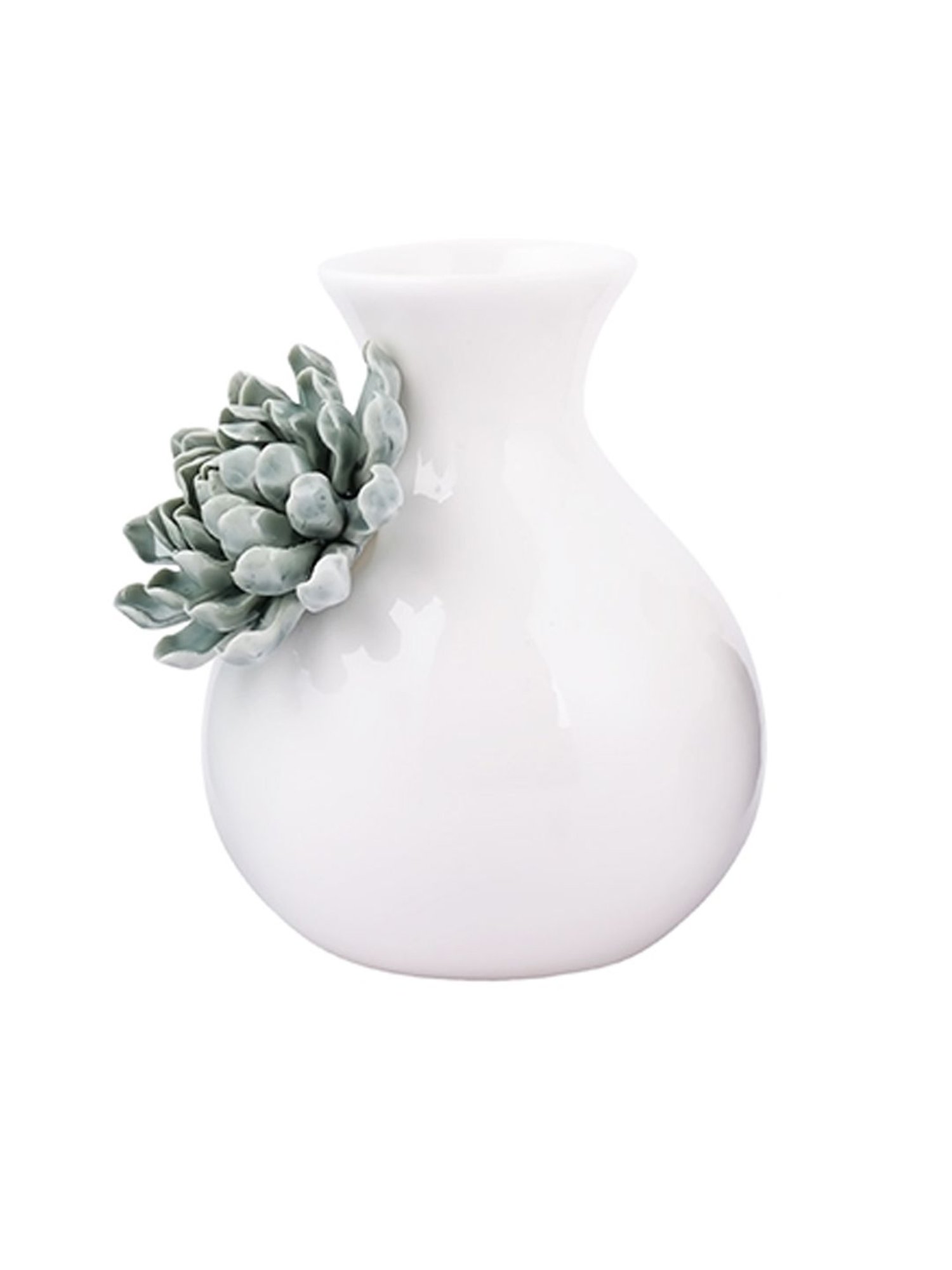 TAYHAA White & Green Ceramic Vase - Set of 1