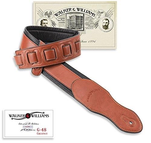walker & williams g48 chestnut brown guitar strap with padded glove leather back