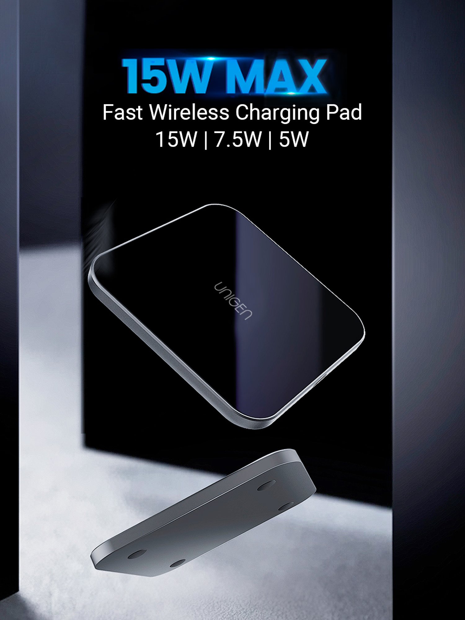 UNIPAD 150 15W Fast Wireless Charging Pad with Type-C PD | Premium Glass Top Finish