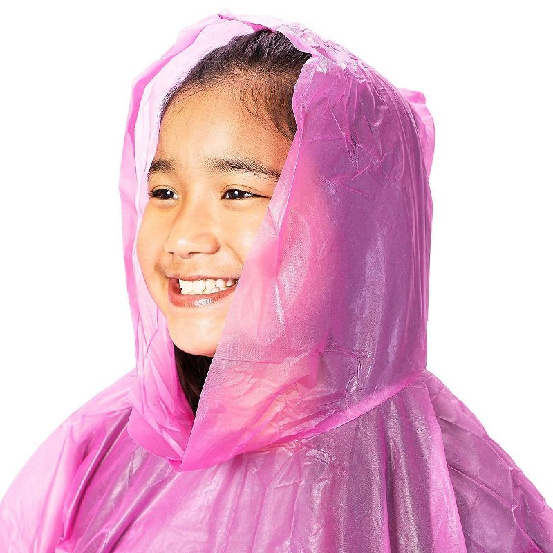 Juvale 10 Pack Kids Disposable Emergency Rain Ponchos with Hood, Pink & Blue, 40.5 x 37 In