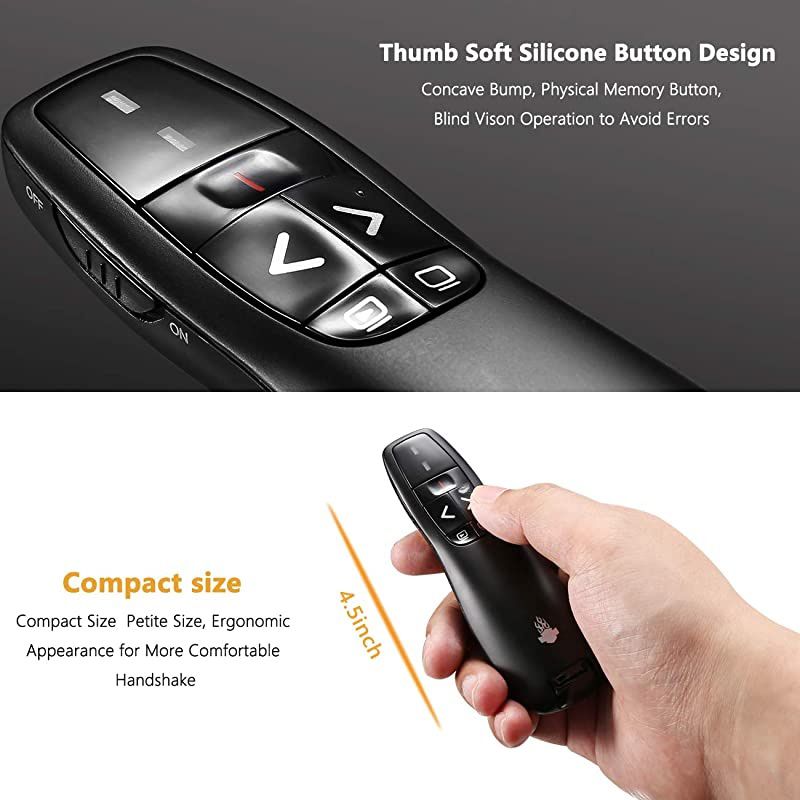 Clicker Remote Laser Pointer Wireless USB Presenter Slideshow PowerPoint Clicker Compatible with Win10 MAC Support PPT Keynote Google Slides