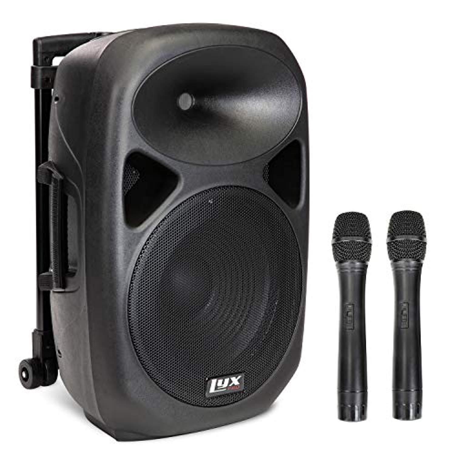 LyxPro 12&rdquo; Battery PA Speaker w/ 2 Wireless Microphones , Blootuth MP3 USB SD
