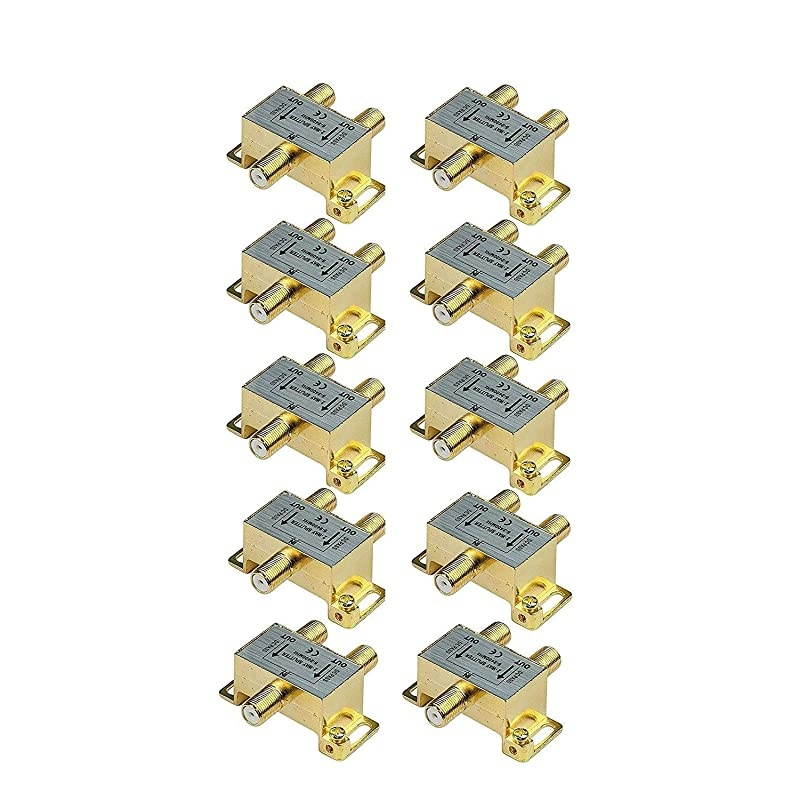 11001310 10Pack Glod Plated 24 Ghz 2Way Coaxial Cable Splitter FType Screw for Video Satellite SplitterVCRCable SplitterTV SplitterAntenna SplitterRG6 Splitter