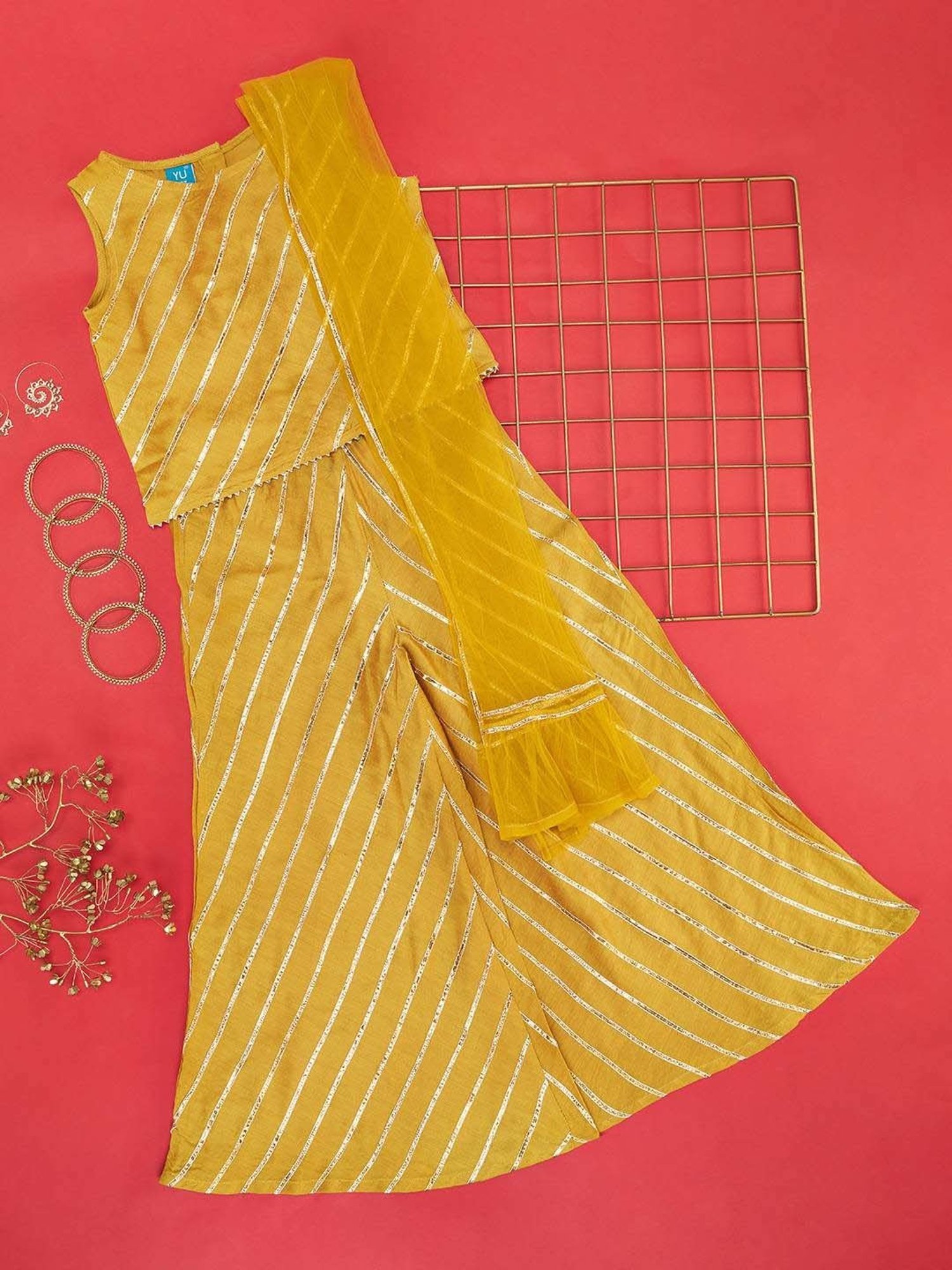 Many Frocks Kids Blue Embellished Top with Plazzos