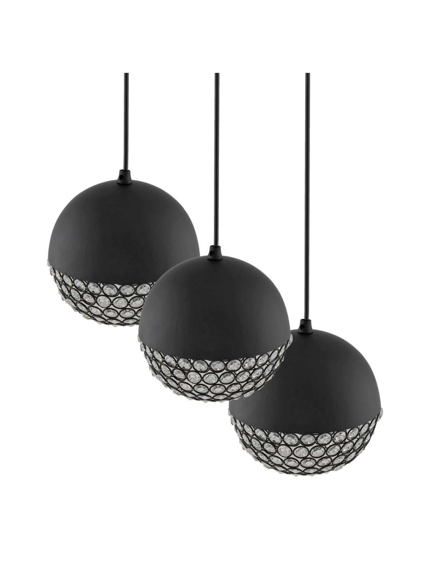 Homesake 3-Lights Round Cluster Black Metal Crystal Globe Pendant Light - Set of 1