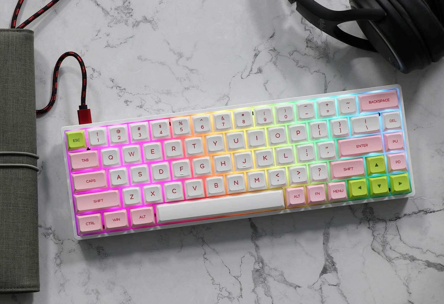 EPOMAKER SKYLOONG SK68S Hot-swap RGB Bluetooth5.1 Wireless/Wired Mechanical Keyboard with 1900mAh Battery, Dye-subbed PBT GSA Keycaps for Mac/Win/Android/iOS (Gateron Optical Brown, Pink White)