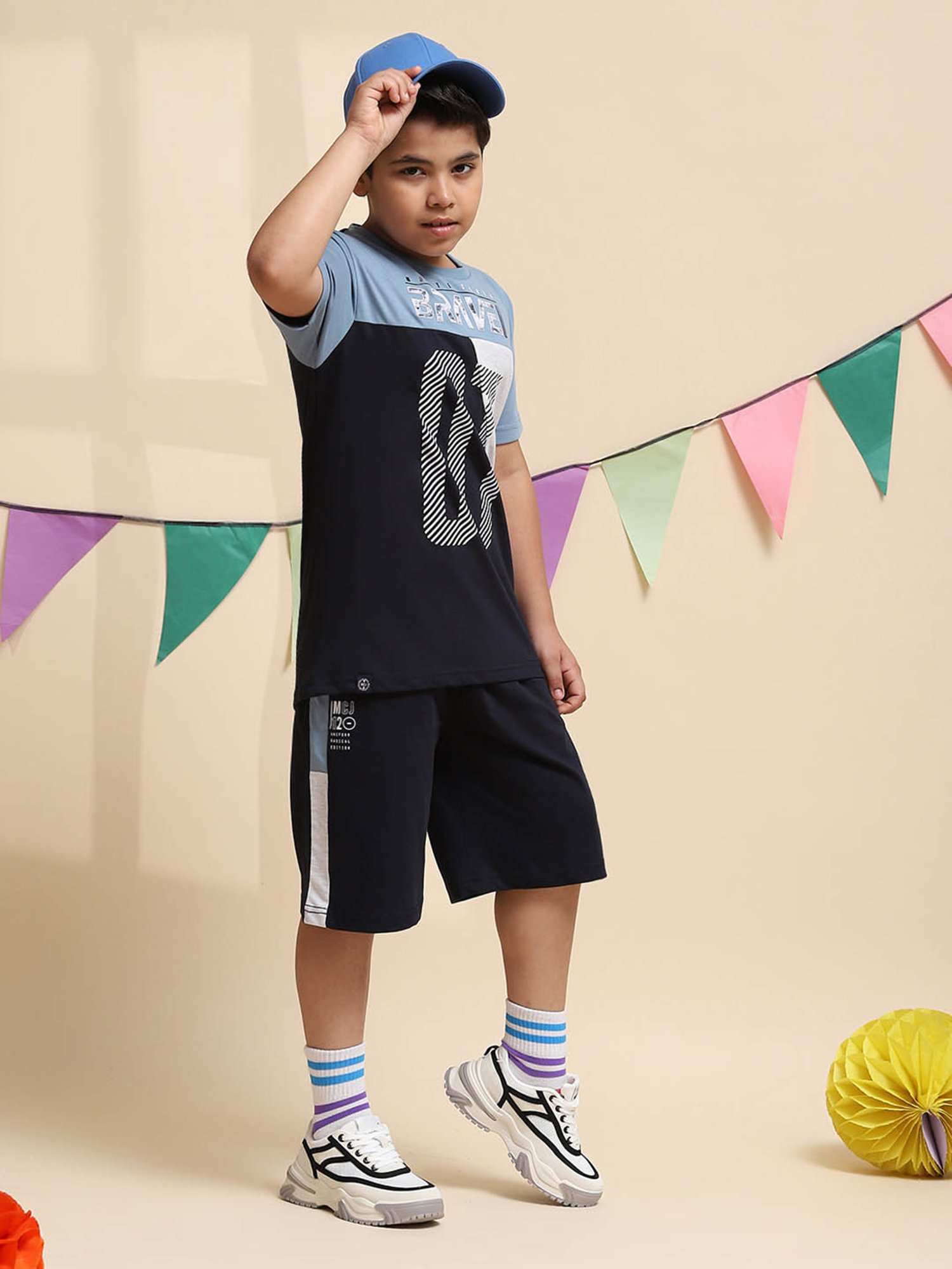 Monte Carlo Kids Navy & White Printed Bermudas