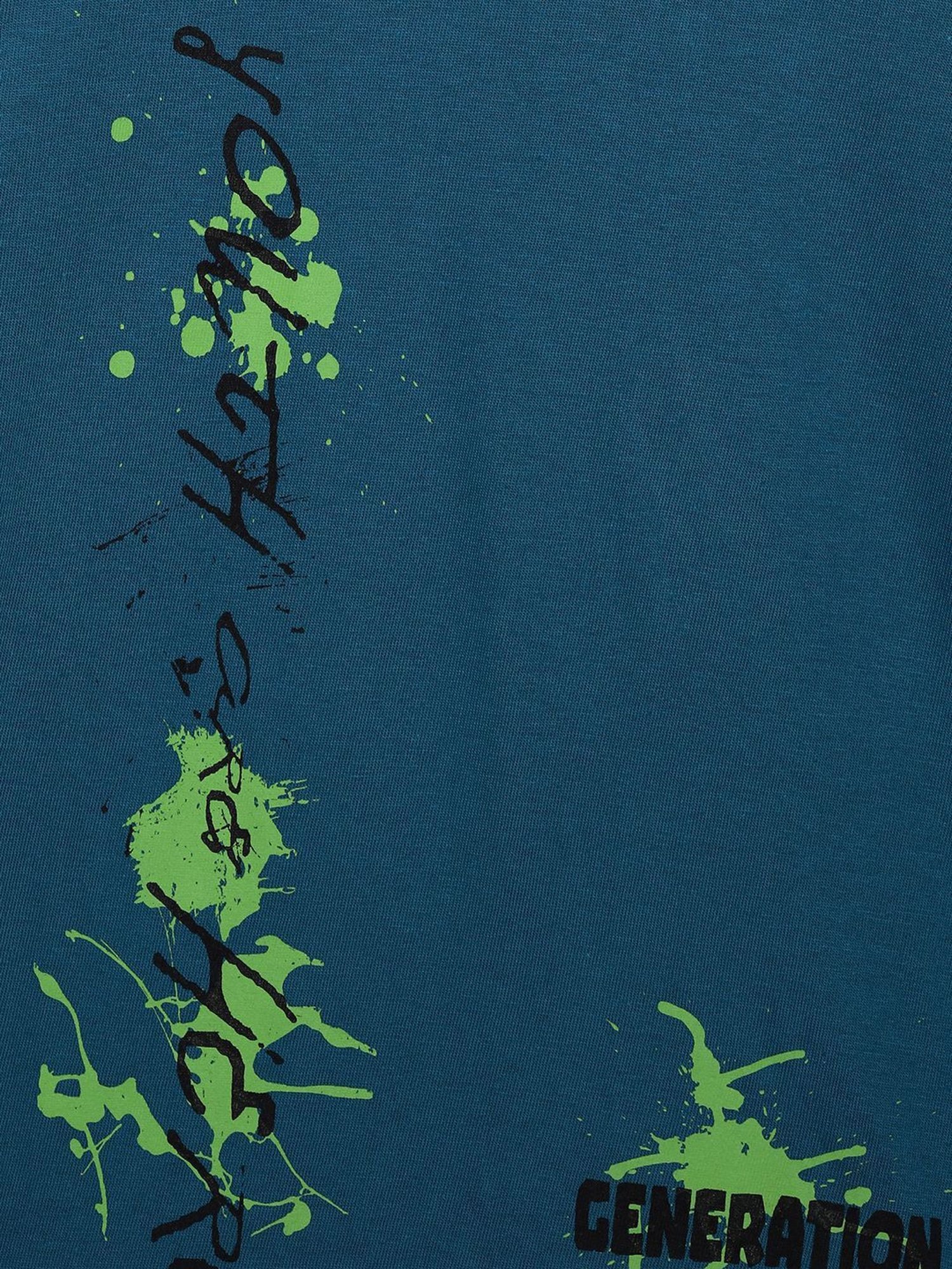 Kiddopanti Kids Teal Blue & Red Cotton Printed Full Sleeves T-Shirt