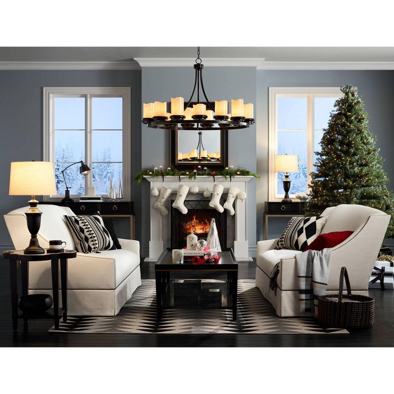 Barnes and Ivy Traditional Table Lamps Set of 2 Bronze Curling Leaves Tan Rectangular Shade for Living Room Family Bedroom Bedside