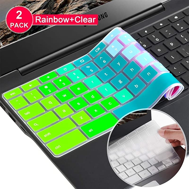 2pcs] Keyboard Cover Skin for Samsung chromebook 4, Samsung Chromebook 11.6/15.6 inch Chromebook 2 XE500C12, Chromebook 3 XE500C13,Chromebook Plus V2 2-in-1 XE520QAB 12.2(Rainbow+Clear)