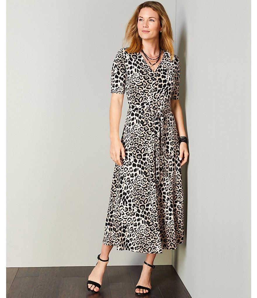 Preston & York Sydney Leopard Print Knit V-Neck Short Sleeve Midi Dress