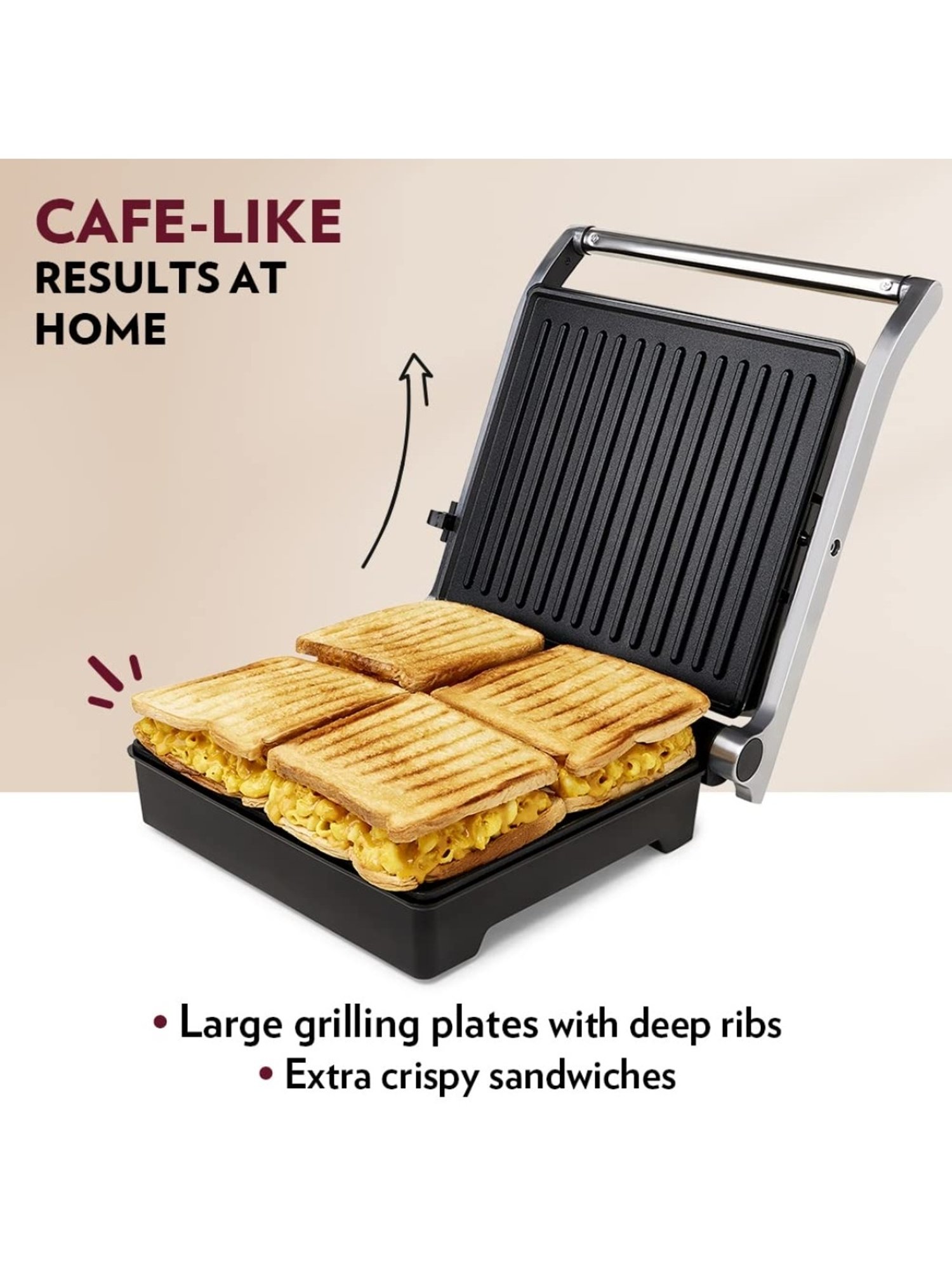 Borosil Sandwich Maker 2000W with Non stick coating (Black)