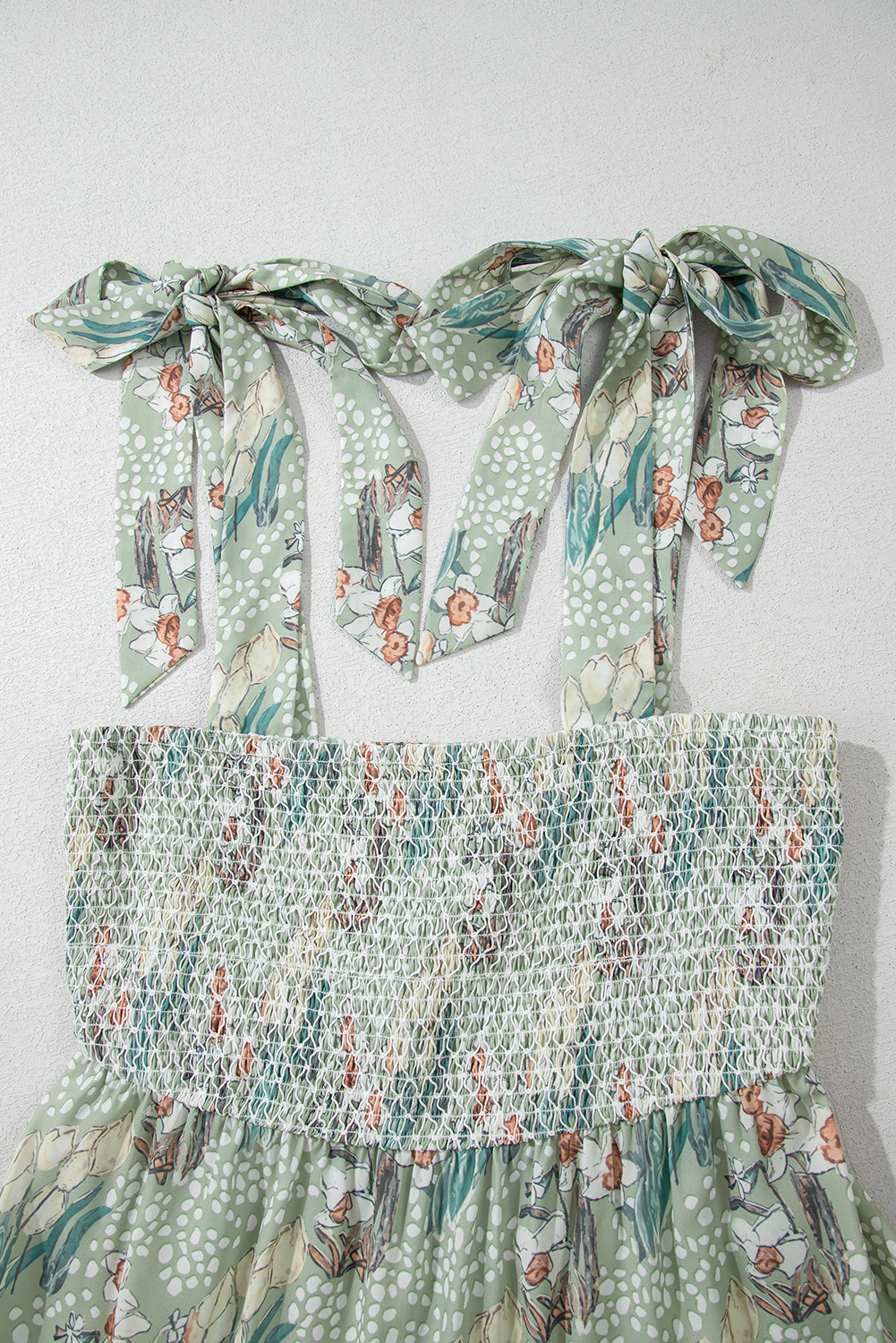 White Frill Mock Neck Sleeveless Tiered Floral Dress