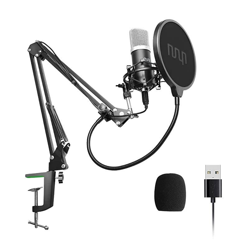 USB Podcast Condenser Microphone 192kHZ24bit  Professional PC Streaming Cardioid Microphone Kit with Boom Arm Shock Mount Pop Filter and Windscreen for Broadcasting Recording YouTube
