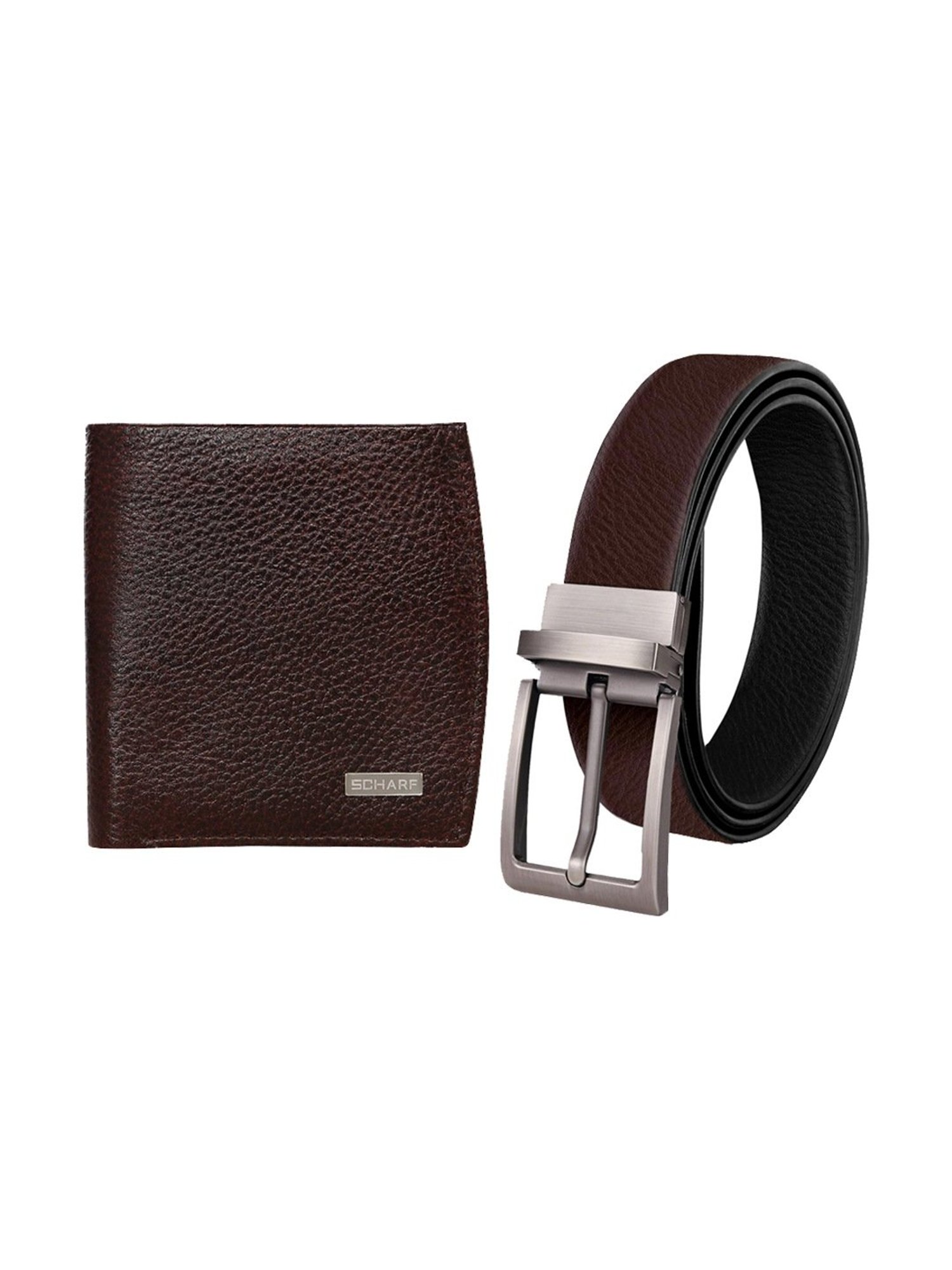 Scharf Brown Leather Set Of Waist Belt And Wallet For Men
