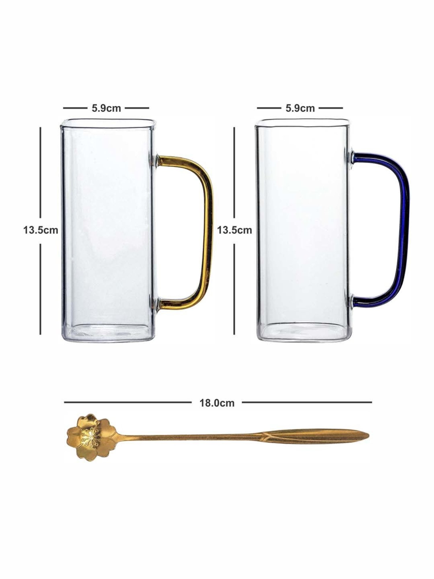Goodhomes Transparent Glass 4-Piece Mug & Spoon Set