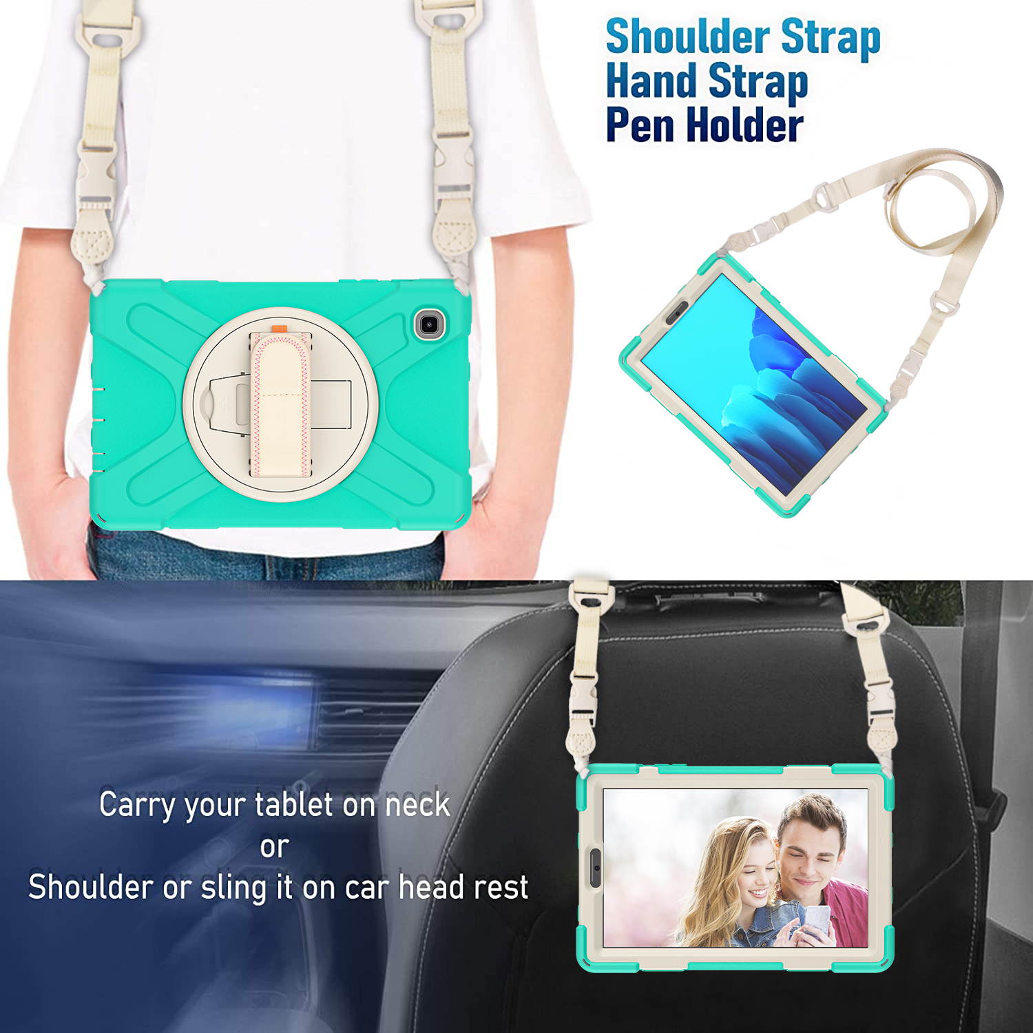 Galaxy Tab A7 Lite Case, Heavy Duty Rugged Shockproof Case with Adjustable Hand Strap, Carrying Shoulder Strap, Rotating Kickstand for Samsung galaxy Tab A7 Lite 8.7 inch 2021 Model SM-T220 SM-T225