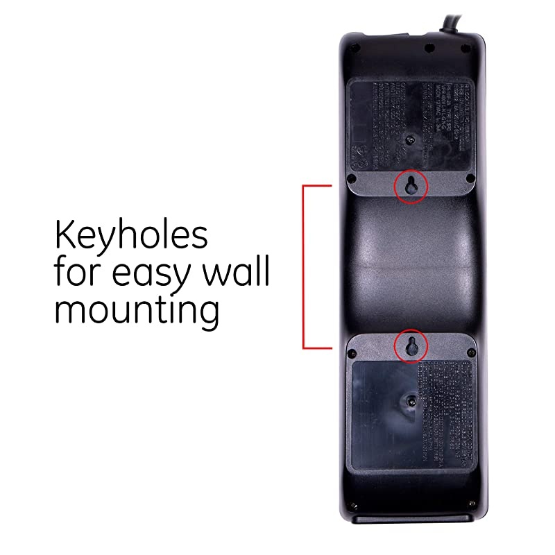 UltraPro Sur Protector 10 Outlet Power Strip 2 USB Charging Ports Extra Long 6ft Extension Cord 3 Prong Grounded Flat Plug 3000 Joules UL Listed Black 14096