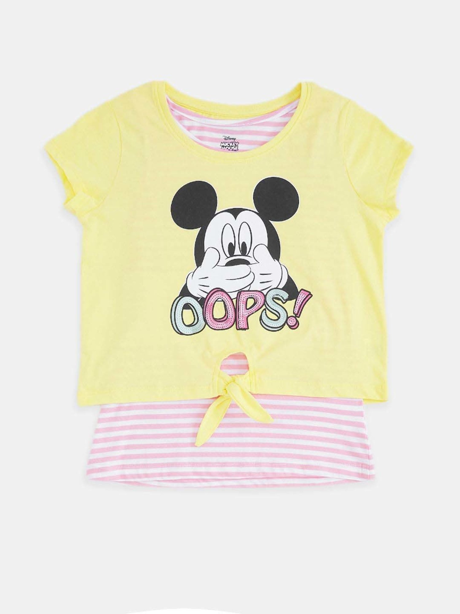 Pantaloons Junior Kids Yellow & Pink Cotton Printed Disney T-Shirt Set