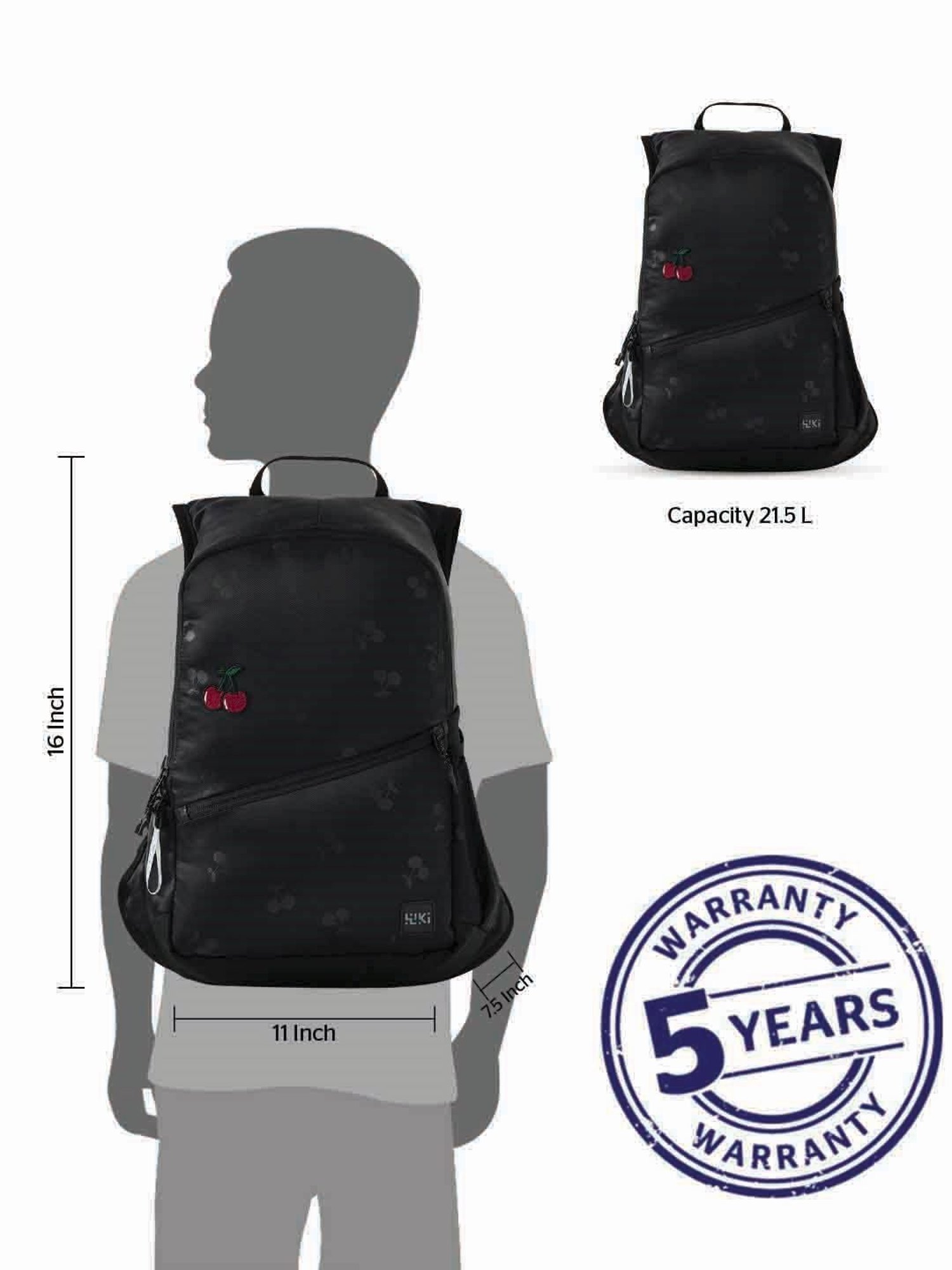 Wiki Back to School Black Polyester Printed Backpack - 22 Ltrs