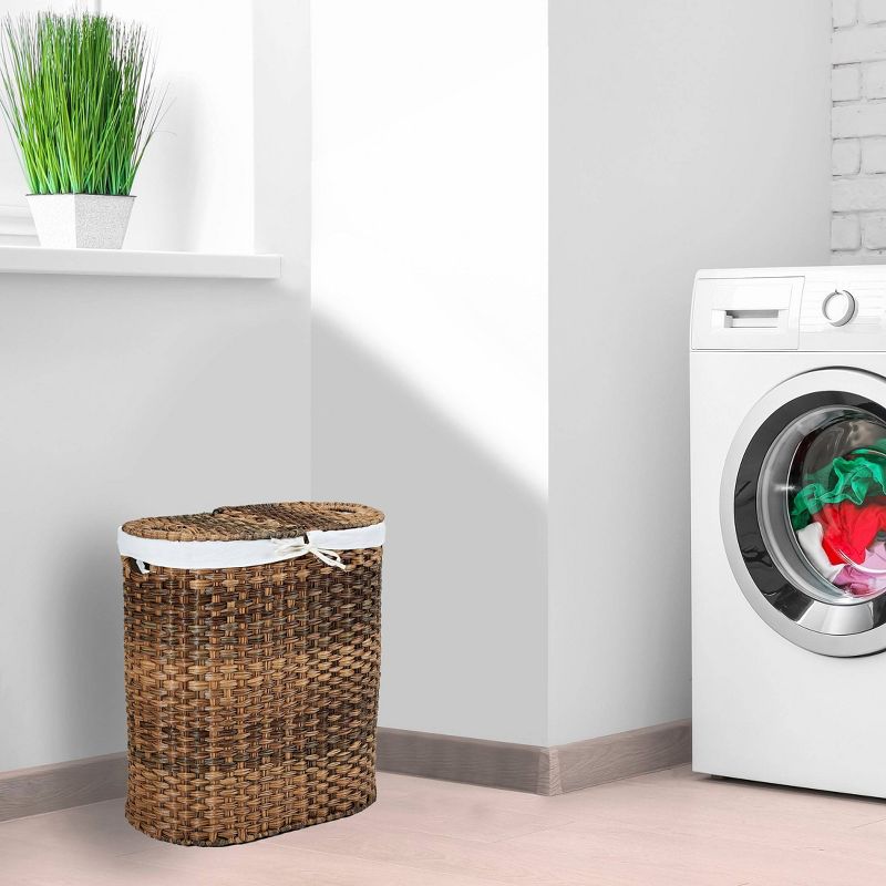 Household Essentials Round Brushed Stainless Hamper Wood Lid