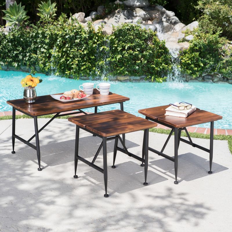 Ocala Set of 3 Acacia Industrial Tables - Antique Black - Christopher Knight Home